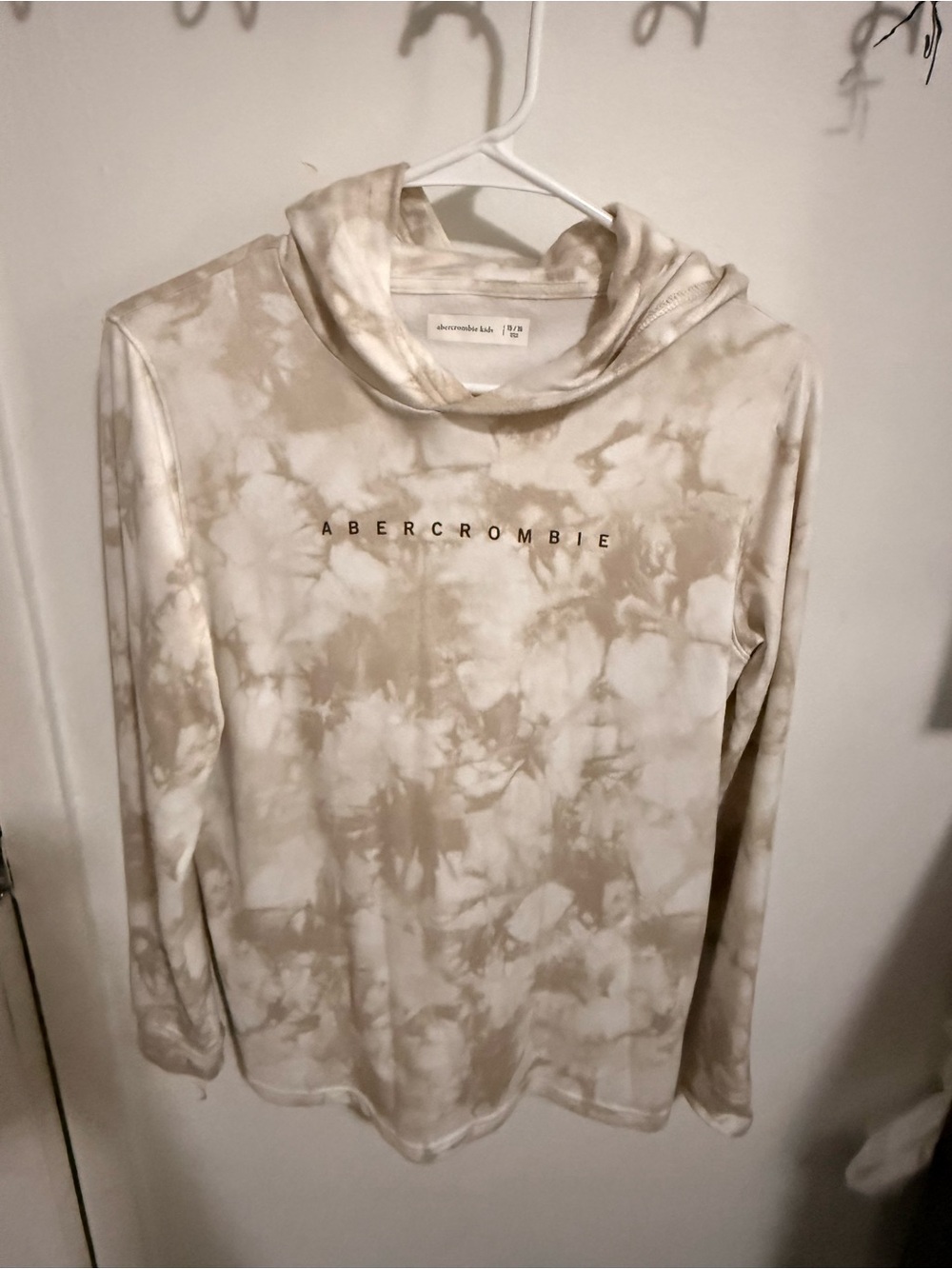 abercrombie kids Beige White Tie-Dye Hoodie with Chest Logo